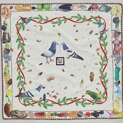 Litio Gala Berger, 2023 72 x 75.5 cm Lápiz, bordado y appliqué sublimado sobre tela