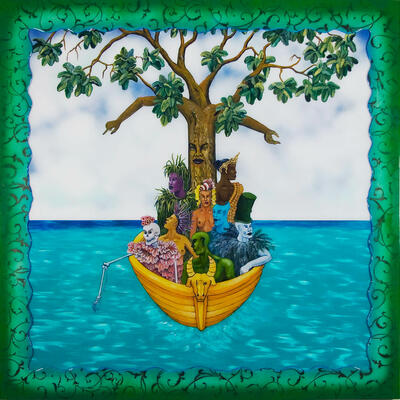 Edouard Duval-Carrié, La Traversée. Mixed media on aluminum with artist's frame. 2016. Dimensions: 172.72 x 172.72 cm.