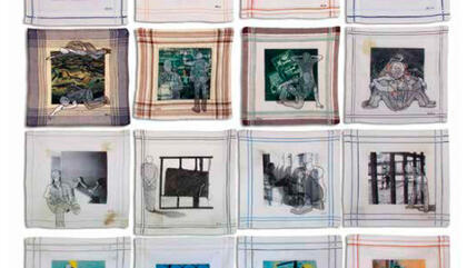 Ángel Delgado Different Series. 2007-2011. Impreisón digital, lapicero y lápiz de cera sobre pañuelo. 38 x 35 cm. c/u.