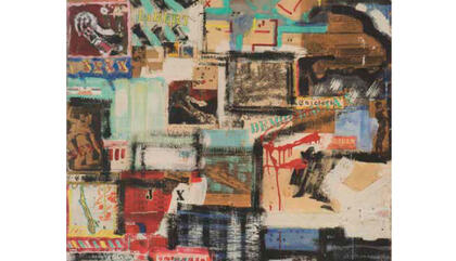 Jaime Higa Uchuraccay, 1983. Pintura y collage sobre madera. 130 x 125 cm.