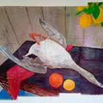 Bodegón con ganso blanco y limones