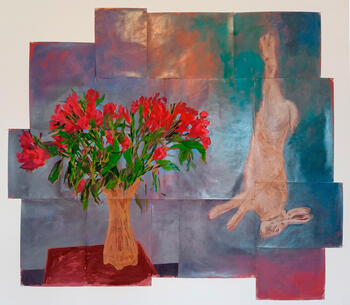  Bodegón con liebre y florero