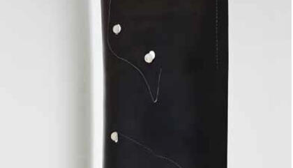 Jimena Chávez Delion Sistema, 2017. Caucho, pelotas de golf y óleo pastel. 160 x 79 cm.