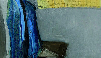 Claudia Báez Patti Smith Land 250: Roberto Bolaño’s Chair, 2010-2018. Óleo y carboncillos sobre tela. 30.5 x 22.8 x 7.6 cm.