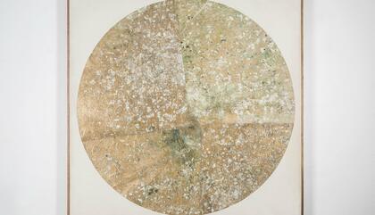 Giancarlo Scaglia Golden Aérea #3, 2018. Técnica mixta. 161 x 161 cm.