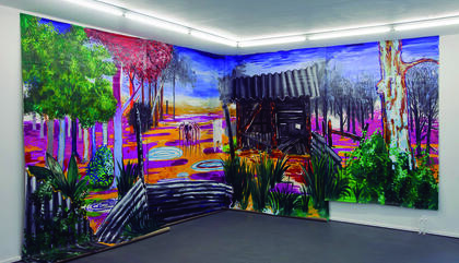 Abraham Lacalle. The awekening, 2016. Oil on canvas. 118 x 315 inches.