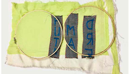 Laura Villarreal Puta Madre Mixed media collage on fabric 14 x 19 inches