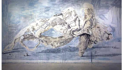 Marcos Castro. Monument to the Future, 2014. Ink and water colors on drywall - 144 x 240 inches.