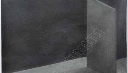 Ronald Morán. Escalera hacia la nada II. Graphite on canvas, crayon - 24.8 x 24.8 inches.