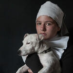 The girl with the white dog