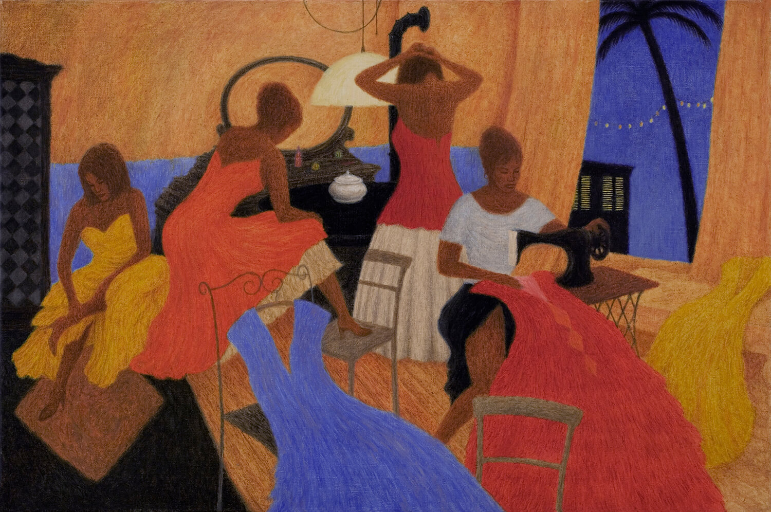 Seamstresses on a Blue Night