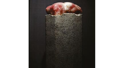 Amélia Toledo impulse, 1999/2017. Blocks of Polished and partially polished stones on concrete column. 43.3 x 13.77 x 15.74 inches.