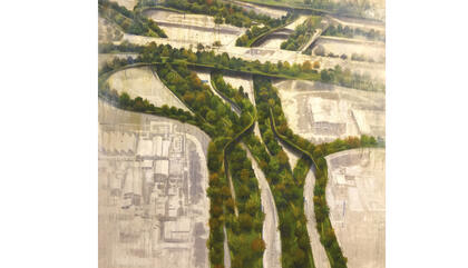 Hernán Gana Projects for when the cars fly, 2018. Oil on canvas. 67 x 78.74 inches.