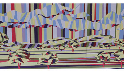 Pepa Curriu Landscape, 2015. Acrylic on wood. (Triptych). 43.31 x 94.48 inches.