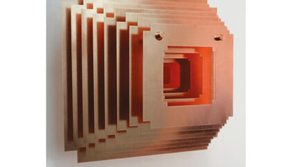 Benjamin Ossa Principios invertidos A, 2018. 40º sanding copper and cobrizados iron supports. 18.89 x 18.89 x 16.53 inches.