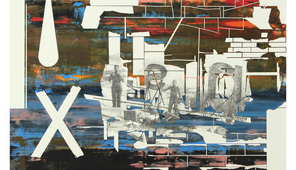 Riot Artista: Yamandú Canosa Técnica: óleo y transferencia sobre papel Año: 2019 Dimensiones: 46x61 cm